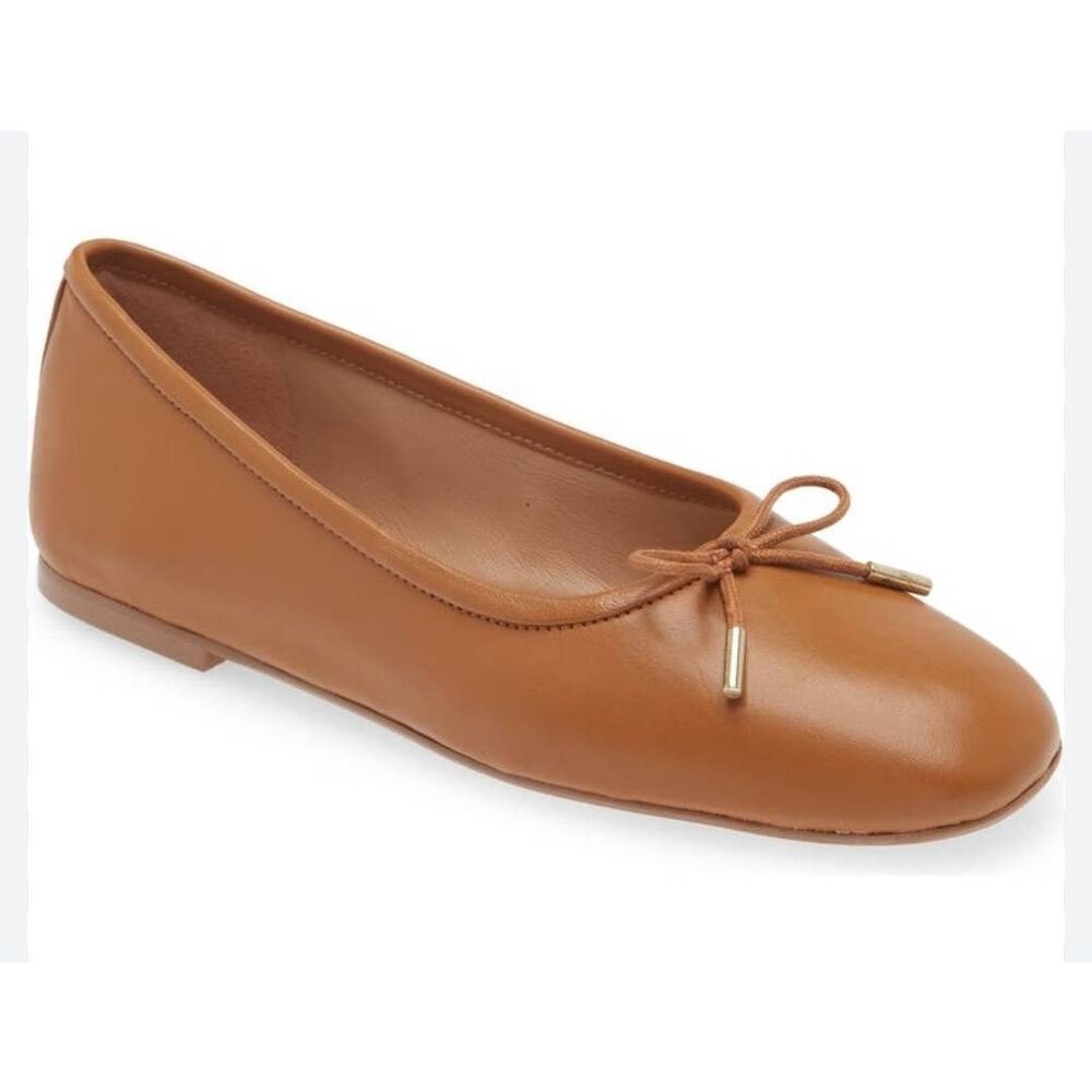 Nordstrom Flats Size 5 Square‎ Toe Brown Leather Slip On Casual Shoes